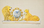 Design of the majestic lion family mantel clock with accompanying NFT Circa 1986