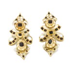 A pair of Spanish gold and garnet pendent earrings, Spanish, 18th century or later