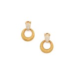 Pair of Gold and Diamond 'Chevalerie' Pendant-Earclips, France