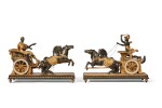 A Pair of Austrian Empire Carved, Ebonized, and Giltwood Mantel Clocks, Circa 1810
