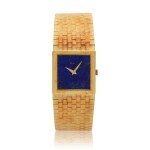 Reference 9131 C 4, A yellow gold rectangular bracelet watch with lapis lazuli dial, Circa 1972