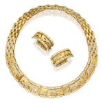 Cartier | Gold and Diamond 'Panthère' Necklace and Pair of Earclips, France