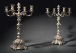 An impressive pair of George IV five-light silver candelabra, Robert Garrard, London, 1827