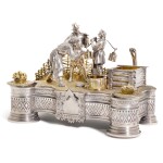 An Impressive parcel-gilt silver figural inkwell, Ivan Khlebnikov, Moscow, 1875