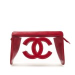 Red Lambskin and Clear Vinyl CC Cosmetic Case Gold Hardware,  1994-1996