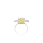 Fancy Vivid Greenish Yellow diamond and diamond ring