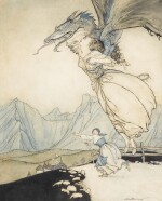 Arthur Rackham | Original illustration for The Allies' Fairy Book (The dragon flew out and caught the queen)