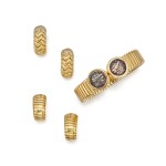 Two Pairs of Pair of Gold Earclips and Gold and Ancient Coin 'Monete' Cuff-Bracelet