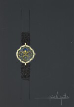 An original prototype design of gem-set perpetual calendar wristwatch, painted by Gérald Genta, with accompanying NFT, Circa 1982 | 傑洛・尊達 一幅鑲寶石萬年曆腕錶原型設計圖，由傑洛・尊達繪製並附帶 NFT 証書，約1982年製