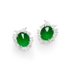 Pair of Jadeite and Diamond Earrings | 天然翡翠 配 鑽石 耳環一對