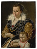SEBASTIANO MARSILI | PORTRAIT OF ALESSANDRA DI VIERI DE’ MEDICI (B. 1549) AT AGE 32 WITH HER SON OTTAVIANO (B. 1577), THREE-QUARTER LENGTH