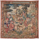 ROMULUS AND REMUS, A NARRATIVE CLASSICAL TAPESTRY, MADRID, WOVEN BY ARTESANÍA ESPAÑOLA DATED MCMXLI (1941), COPY AFTER A 16TH CENTURY (1525-1530) BRUSSELS CARTOON, FROM THE CIRCLE OF BERNARD VAN ORLEY (CA. 1492-1542), BORDER DESIGN AFTER JOSS VAN LIERE