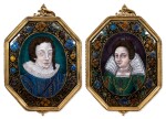 A pair of Limoges polychrome painted enamel octagonal portraits of a Noble couple, attributed to Jean Limosin (ca. 1580-1646), circa 1615