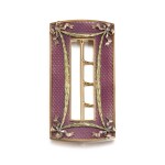 A Faberge jewelled varicoloured gold and guilloché enamel belt buckle, workmaster Oskar Pihl, Moscow, circa 1890