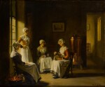 An Interior with Women Polishing Copper