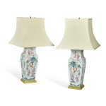 A pair of famille verte vases now mounted as lamps, Qing dynasty, 19th century