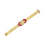 Pink Gold, 'Mystery-Set' Ruby and Diamond 'À Volets' Bracelet-Watch, France