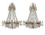 A PAIR OF RUSSIAN NEOCLASSICAL CUT GLASS AND GILT BRONZE NINE-LIGHT CHANDELIERS, EARLY 19TH CENTURY
