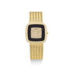 PIAGET | REFERENCE 12775  A YELLOW GOLD AND DIAMOND-SET BRACELET WATCH WITH ONYX DIAL, CIRCA 1980