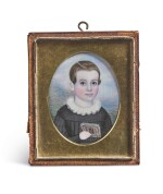 ATTRIBUTED TO MRS. MOSES B. RUSSELL (CLARISSA PETERS) | MINIATURE PORTRAIT OF A BOY IN BLACK COAT, POSSIBLY PHILIP WINSLOW FESSENDEN OF WEST CAMBRIDGE, MASSACHUSETTS