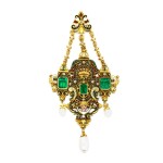 An emerald and enamel Renaissance revival pendant