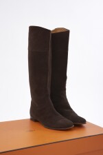 Brown suede boots, Hermès