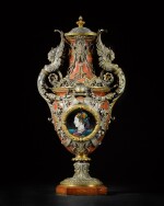 A French silvered and gilt-bronze rouge griotte marble vase, by Ferdinand Barbedienne, designed by Louis Constant Sévin, the bronzes by Désiré Attarge, the enamel by Claudius Popelin, Paris, circa 1880