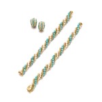 Turquoise and cultured pearl demi-parure, 'Twist', Van Cleef & Arpels, and a bracelet, 1960s | 梵克雅寶 | 「Twist」綠松石配養殖珍珠首飾套裝及手鏈，1960年代