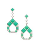 PAIR OF CHRYSOPHRASE AND DIAMOND PENDANT-EARRINGS, TIFFANY & CO.