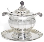 A GERMAN SILVER SOUP TUREEN, COVER, LADLE AND STAND, WILHELM SCHULTZE, BREMEN, EARLY-20TH CENTURY