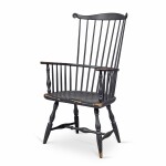 Very Fine Black-Painted Scroll-Carved Comb-Back Windsor Armchair, Manner of Thomas Gilpin, Philadelphia, Pennsylvania, Circa 1770