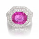 Pink sapphire and diamond ring, circa 1930 | 粉紅色剛玉配鑽石戒指，約1930年