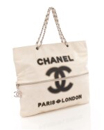 White leather with silver-tone metal chain shopping bag