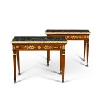 A pair of Italian gilt-metal mounted, parcel-gilt and walnut console tables, circa 1820
