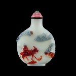 A double-overlay glass 'herdboy' snuff bottle, Qing dynasty, late 18th - early 19th century | 清十八世紀末至十九世紀初 涅白地套雙色料牧牛圖鼻煙壺