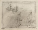 Three Figures on the Shore, Sailing Ship and Boat & Study of Steamer Ship