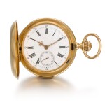 SWISS | A GOLD HUNTING CASED QUARTER REPEATING WATCH WITH CONCEALED EROTIC AUTOMATON, CIRCA 1890