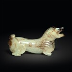 A beige and brown jade figure of a bixie, Ming dynasty or later | 明或以後 玉辟邪