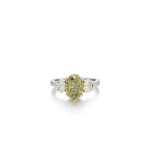 Fancy Dark Gray-Greenish Yellow Diamond and Diamond Ring