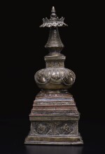 A Copper Alloy Stupa Inlaid with Copper, Western Himalayas, 15th/16th Century