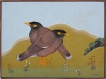 Two birds in a landscape, by Usman Khan, India, Rajasthan, Jaipur, 20th century
