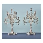 A MASSIVE PAIR OF AMERICAN SILVER "GEORGE III STYLE" NINE-LIGHT CANDELABRA, DESIGNED BY PAULDING FARNHAM FOR TIFFANY & CO., NEW YORK, 1902-1907
