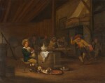 HENDRICK BOGAERT | A tavern interior with peasants gathered around a table