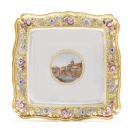 A SQUARE PORCELAIN DISH FROM THE CABINET SERVICE, IMPERIAL PORCELAIN FACTORY, ST PETERSBURG, CIRCA 1800