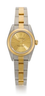 ROLEX | OYSTER PERPETUAL, REFERENCE 76183, STAINLESS STEEL AND YELLOW GOLD WRISTWATCH WITH BRACELET, CIRCA 2002