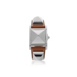 HERMÈS | REFERENCE ME3.210 MEDOR   A STAINLESS STEEL SQUARE WRISTWATCH WITH CONCEALED DIAL, CIRCA 2018