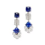 Pair of Sapphire and Diamond Pendent Earrings | 天然「緬甸」未經加熱藍寶石 配 鑽石 耳墜一對（藍寶石共重12.22克拉）