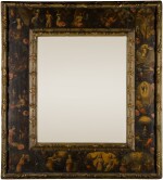 A mirror with a frame depicting scenes from the life of Christ and the life of the Virgin Mary