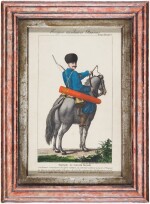 A mixed group of eight hand-coloured engravings of military and civilian costume, French school, circa 1800