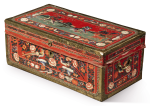 CHINA TRADE BRASS-MOUNTED AND PAINTED LEATHER AND CAMPHOR TRUNK, CIRCA 1830